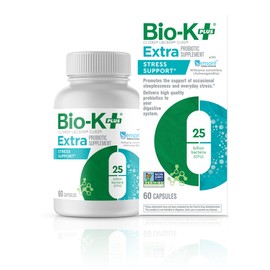 Bio K+ Extra Stress Support with Sensoril - Ashwagandha – Vegan Probiotics Supplement for Everyday Stress, Supports Sleep - 25 Billion CFU 3 Strains – 60 Capsules