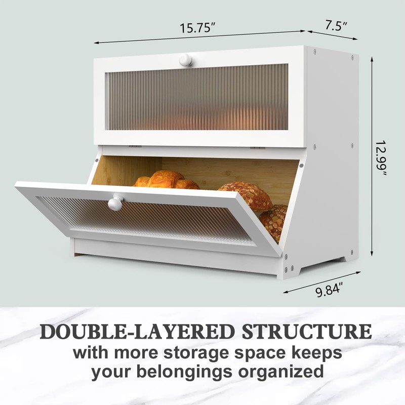 LOHASOK Bread Box for Kitchen Countertop: 2-Tier Bamboo Large Bread
