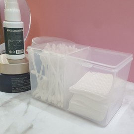 2-Compartment Transparent Cotton Pad Holder Case 4ea