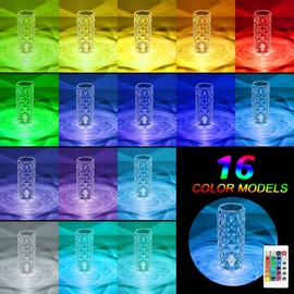 Crystal Diamond Table Lamp,16 Color Changing USB Charging Touch Control Bedside Lamp,Romantic Rose Acrylic LED Night Light with Remote for Bedroom/Living Room Mother's Day Valentines Wedding Christmas