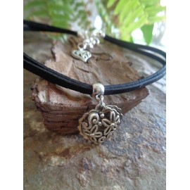 ◦•●◉✿ SCHWARZES OKTOBERFEST BAYERN DOPPEL HERZ HALSBAND ✿◉●•◦ veganes Leder, schwarzes Halsband, vegan, Kropfband
