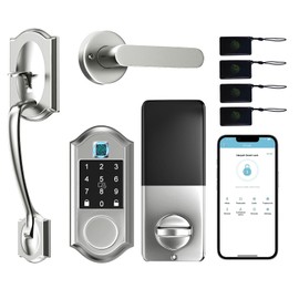 Smart Locks for Front Door,Keyless Entry Door Lock with Handle Set, Front Door Lock Set with APP Control, Fingerprint DoorLock with Deadbolt and Adjustable Lever, Satin Nickel