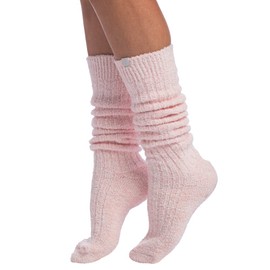 Softies Marshmallow Slouch Socks for Women Ultra Soft Plush Lounge Socks with Non Slip Grippers One Size Cozy Comfort, Heather Blush Pink, One Size Fits All