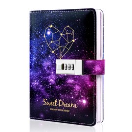 Starry Lock Leather Diary Combination Lock Journal Personal Constellation Secret Writing Journal Notebook Daily Planner Hardcover Agenda Gifts for kids girls boys women, 7.4 X 5.1 In