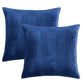 BedLooms Navy Velvet Cushion Covers 45 x 45 cm (Pack of 2) Unique Ultrasonic Cushion Cover Decorative Square Throw Pillow Case for Sofa Living Room Couch with Invisible Zipper (18 x 18 Inch)