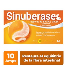 Sinuberase Probiticos en Suspensin Bacillus Clausii 2 Billones de UFC 10 Ampolletas de 5 ml. Restaura el Equilibrio de la Flora Intestinal Alterado...