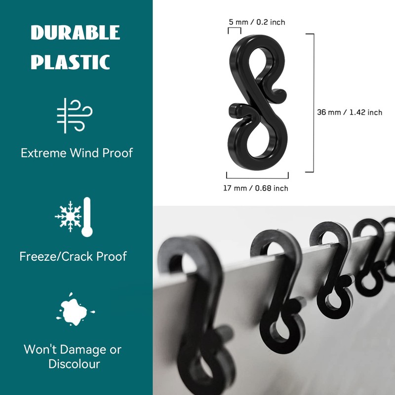 BYSMAH Gutter Hooks for Outdoor Lights, 50Pcs,Black Plastic Light S