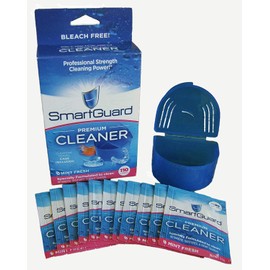 SmartGuard Premium Cleaner Crystals & Cleaning Case -(110 Cleanings)- Removes Stain, Plaque, Bad Odor from Clear Braces, Dentures, Night Guards, Mouth Guard, Retainers.