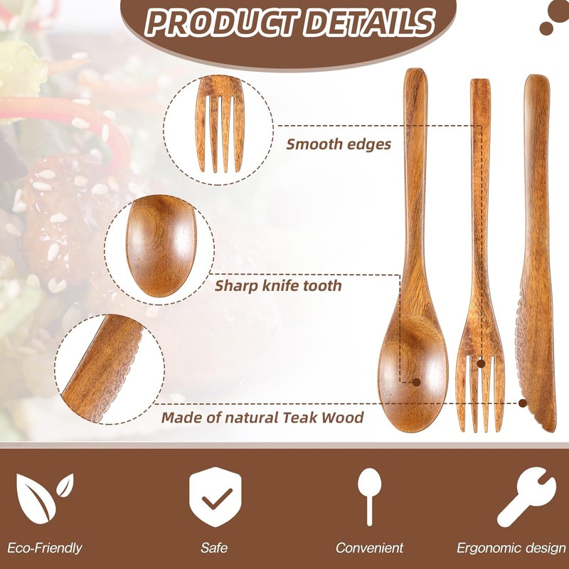Geiserailie 12 Pcs Wooden Utensils for Eating Set Wooden Spoon