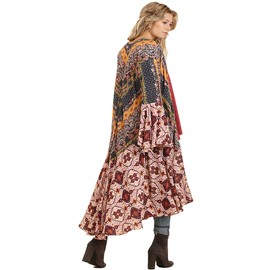 Umgee Womens Ruffled Long Body Kimono with a Multicolored Print (S, Berry Mix)