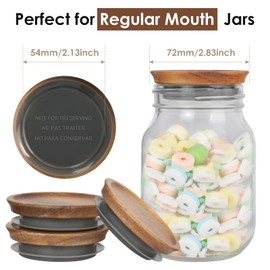 6 Pack Regular Mouth Lids for Mason Jars, Reusable Wooden Storage Lids with Silicone Seal for Regular Mouth Jars