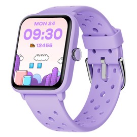 BIGGERFIVE Smart Watch for Kids without APP, Fitness Tracker Watch Pedometer, Heart Rate, 5ATM Waterproof, Sleep Monitor, Calorie Step Counter, Games, Vibrate Alarm Clock for Girls 5-14, Porous Lilac