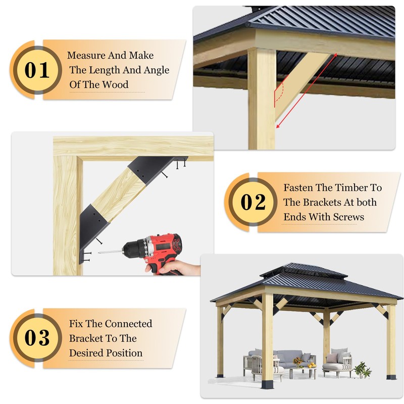 4 Pcs Pergola Brackets, 45-Degree Angle Bracket. Specially for Reinforcing