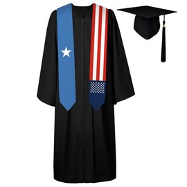 72 Inch Somalia Flag and USA Flag Graduation Sash Unisex Adults Graduation Stole Scarf International Class of 2024 (Not Include Baccalaureate Gown and Hat)