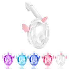 AiScrofa Kids Snorkel Mask, Full Face Snorkel Mask for Kids 4-16, 180 HD View Anti-Fog Anti-Leak Snorkel Mask for Kids Snorkel Set Snorkeling Gear for Kids