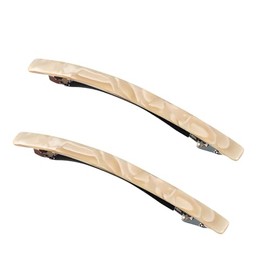 2 Pack Long Slim Curved Shiny French Barrettes Tortoise Shell Clips for Thick Hair Metal Spring Clips Barrette Ponytail Hair Grip No Slip Workouts Hairpins Chic Styling (Beige)