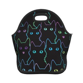 Hulnulnu Neon Cat Neoprene Lunch Bag Reusable Lunch Box Insulated Lunch Bags Tote Cartoon Thermal Picnic Waterproof Lunch Handbag