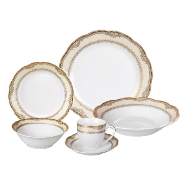 Lorren Home Trends 'Isabella' 24-piece Porcelain Dinnerware Gold