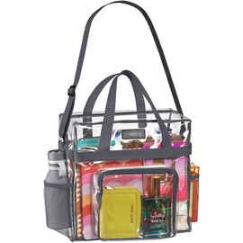Masirs Bolsa transparente aprobada por el estadio, bolsillos de malla, correas para los hombros y parte superior con cierre. Bolsa transparente perfecta para trabajo, juegos deportivos y conciertos.