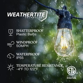 Brightech Ambience Pro Solar Powered Outdoor String Lights, 27ft Remote Control Commercial Grade Waterproof Patio Lights, 12 Edison Bulbs, Shatterproof LED String Lights for Outside - 1W Soft White