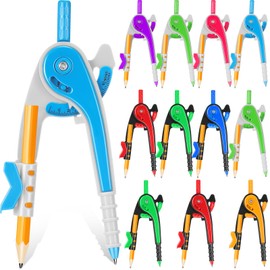Zonon 12 Pcs Student Math Geometry Compass Bulk 6 Inch Compass for Geometry Plastic Drawing Compass with Pencils Bright Color Precision Tool Back to School Supplies
