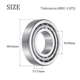 sourcing map 2pcs 30206 Tapered Roller Bearing Cone and Cup, 30mm Bore x 62mm OD x 17.5mm Thick, Chrome Steel Taper Bearing Set, ABEC-5