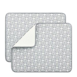 SUBEKYU Dish Drying Mats for Kitchen Counter, Microfiber Absorbent Dish Drainer/Rack Pads for Sink, 19.5*15.8 inch, Set of 2, Grey, leaf