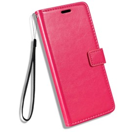 Shantime Leather Case Compatible with AGM G1 Pro, Business Design Magnetic Flip Cover with 3 Card Slots, Photo Frame, and Hidden Wallet(Rose Red)