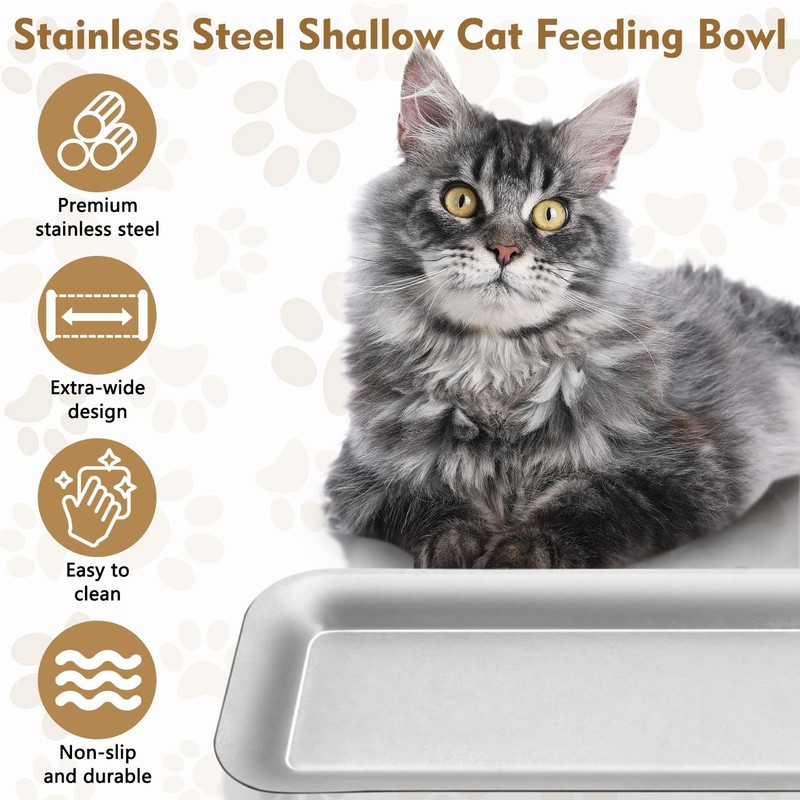 Fhiny 2PCS Stainless Steel Cat Bowls, Non-Slip Extra Wide Metal