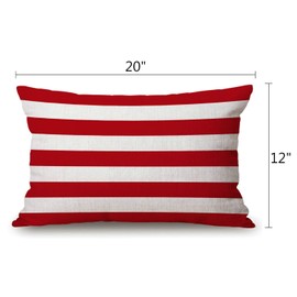 Red Stripe Cotton Linen Throw Lumbar Waist Pillow Case Cushion Cover Home Office Decorative Rectangle 12 X 20 Inches