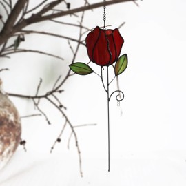 WeDcpcin Stained Glass Flower Window Hanging Rose Sun Catcher Home Decoration Gift for Mothers, Wives, Girlfriends, or Close Friends (Red, Green)