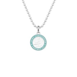 Get Back Necklaces St. Christopher Surf Necklace | Small, ½” Silver Plated Medallion, 18” Aluminum Ball Chain (Silver/Baby Blue)