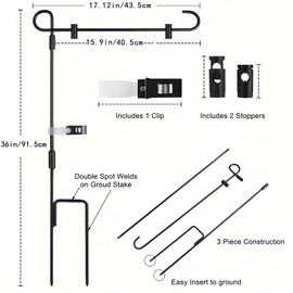 Flag Stands for Garden Flags 12 x 18 Garden Flag Stand Premium steel Yard Flag Pole Holder Metal Powder-Coated Flagpole with Clip and Stoppers