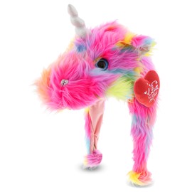 DolliBu I Love You Valentine Plush Rainbow Dragoncorn Hat - Cute Stuffed Animal with Red Heart and Name Personalization Gift for Valentines Day, Birthday, Anniversary, Romantic Date - 17 Inches