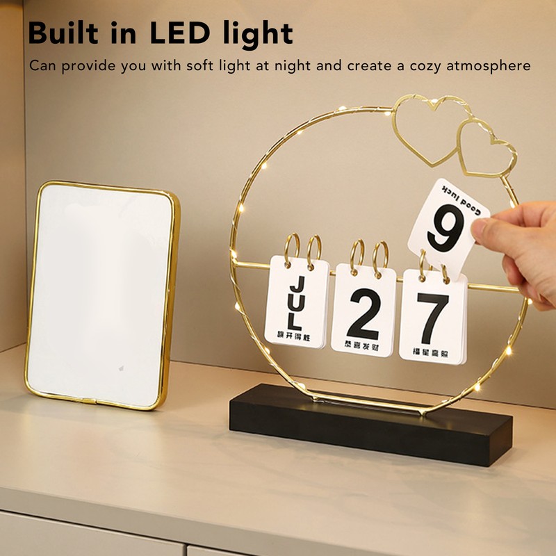 Perpetual Flip Calendar with LED Light Durable Construction Metal Art