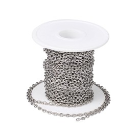 KISSITTY 32.8 Feet/ 10 Meters Hypoallergenic Stainless Steel Unwelded Cross Chains 4x3x0.8mm Oval Link Cable Necklace Chains with Spool for DIY Jewelry Making