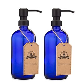 Cobalt Blue Glass Pint Jar Soap and Lotion Dispenser with Metal Pump - 16 Ounce - (Black, 2)