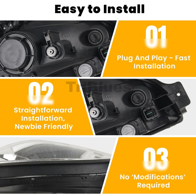 TriBlues Headlights Replacement for Hyundai Tucson 2005-2009, Headlight Clear Lens