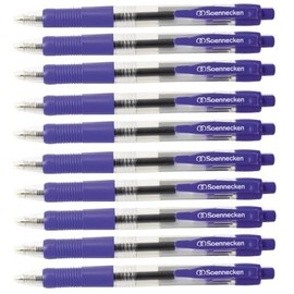 Soennecken Gel Pen with Push Mechanism | Gel Pen - Gel Roller Ball Pen - Rollerball Pen | Soft Rubberised Grip Zone for Fatigue-Free Writing | Line Width 0.4 mm M | Colour Blue | Pack of 10