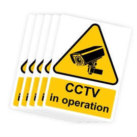 RDLCAR CCTV In Operation Warning Sign - Security Camera Warning Triangle Signs for Indoor & Outdoor Use, Office, Home, Complies w/ISO 7010 Guidelines, 200mm x 300mm x 1mm, Rigid PVC, Pack of 5