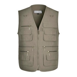 OU YA WOLF Men's Poplin Outdoors Travel Sports Multi-Pockets Work Fishing Vest