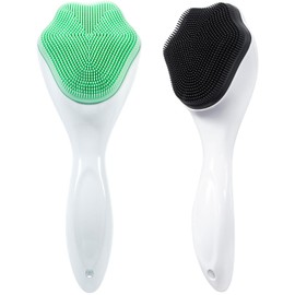 Beomeen Silicone Face Scrubber Exfoliating Brush, 2 Pack Manual Handheld Facial Cleansing Brush Blackhead Scrubber, Soft Bristles Waterproof for Face Skincare (Green,Black White)