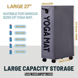 Twira Yoga Mat Storage Racks, Home Gym Storage Rack for Foam Roller, Yoga Strap and Resistance Bands, Workout Equipment Corner Yoga Mat Holder with Wheels（Grey）