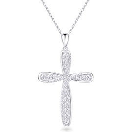 NINAMAID Necklace for Women Cross 925 Sterling Silver Necklace Women Jewellery Cross Pendant Necklace Women's Christmas Gifts for Mother Women Wife with 5A Zirconia, Sterling Silver, Cubic Zirconia