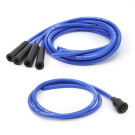 Spark Plug Wire, High Efficiency 1m Length Ignition Spark Plug Wire Set Rugged Long Lasting with Connectors for 4 Cylinder Classic Cars (Blue)