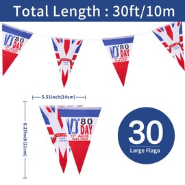 10M 30Pcs VJ Day 80th Anniversary Flag Bunting Banner, VJ Day Fabric Triangle Banners 2025 for Remembrance Day Garden Indoor Outdoor Street Party Decorations