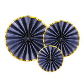 wYw Set of 3 White and Gold Decorative Round Tissue Paper Fan Rosettes For Party Decoration (Navy Blue & Gold)