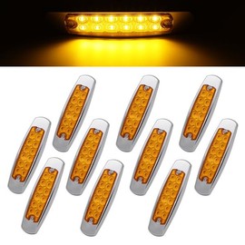Ledvillage 6.4 Inch Amber 12 LED Side Marker Tail Light Turn, Parking, Signal Clearance Lamp Trailer Truck Lorry UTE RV Pickup with Chrome 12V DC BB12 (Pack of 10)