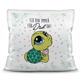 PR Print Royal Decorative Cushion Animals with Love Saying - Ich Bin immer für Dich da - Schildkröte/Ich Liebe Dich/Gift for Boyfriend, Girlfriend / 40 x 40 cm / White - Fluffy Including Filling