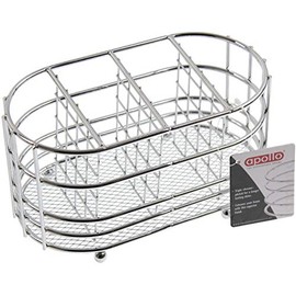 apollo THE HOUSEWARES BRAND Cutlery Caddy Oval, Organiser for Cutlery and Utensils, Kitchen Storage, Size: 20x10x10.7cm, Chrome